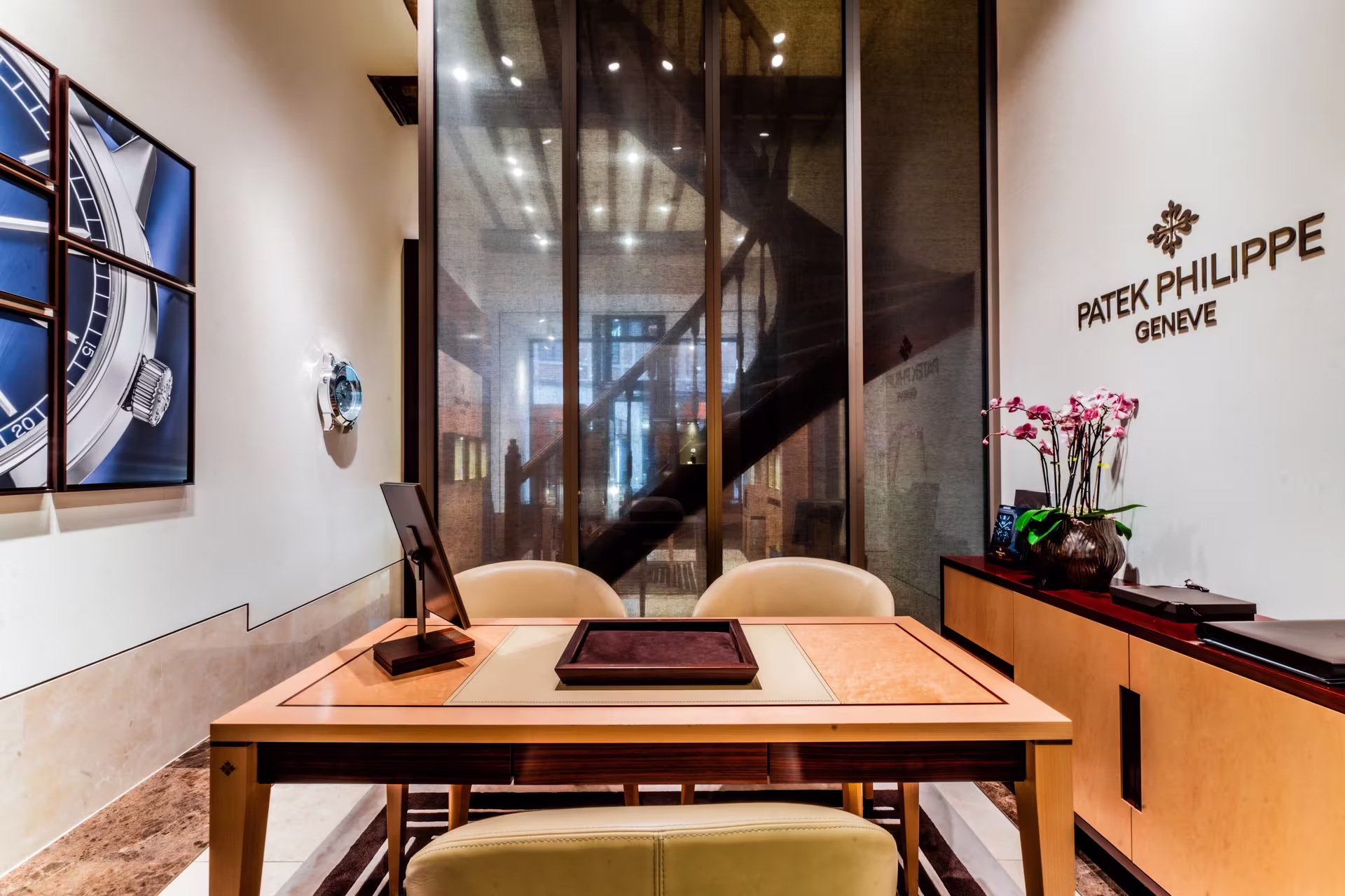Interior detail of the Patek Philippe boutique at Maison De Greef Brussels